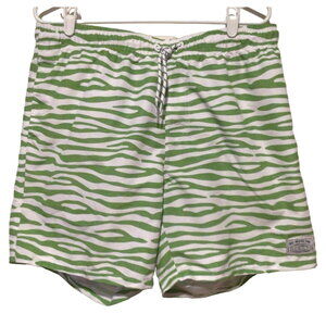 Shein Big Wave Fun Surf Club Men’s Swim Trunks Green Zebra Stripe Size XL Shorts